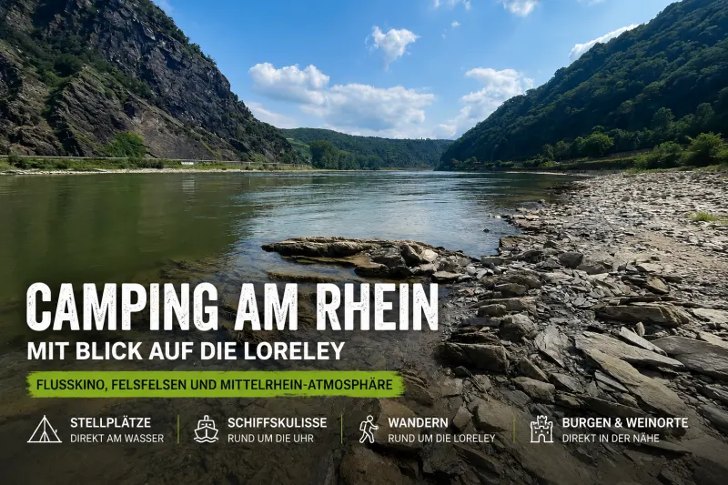 Camping direkt am Rhein mit Blick auf die Loreley